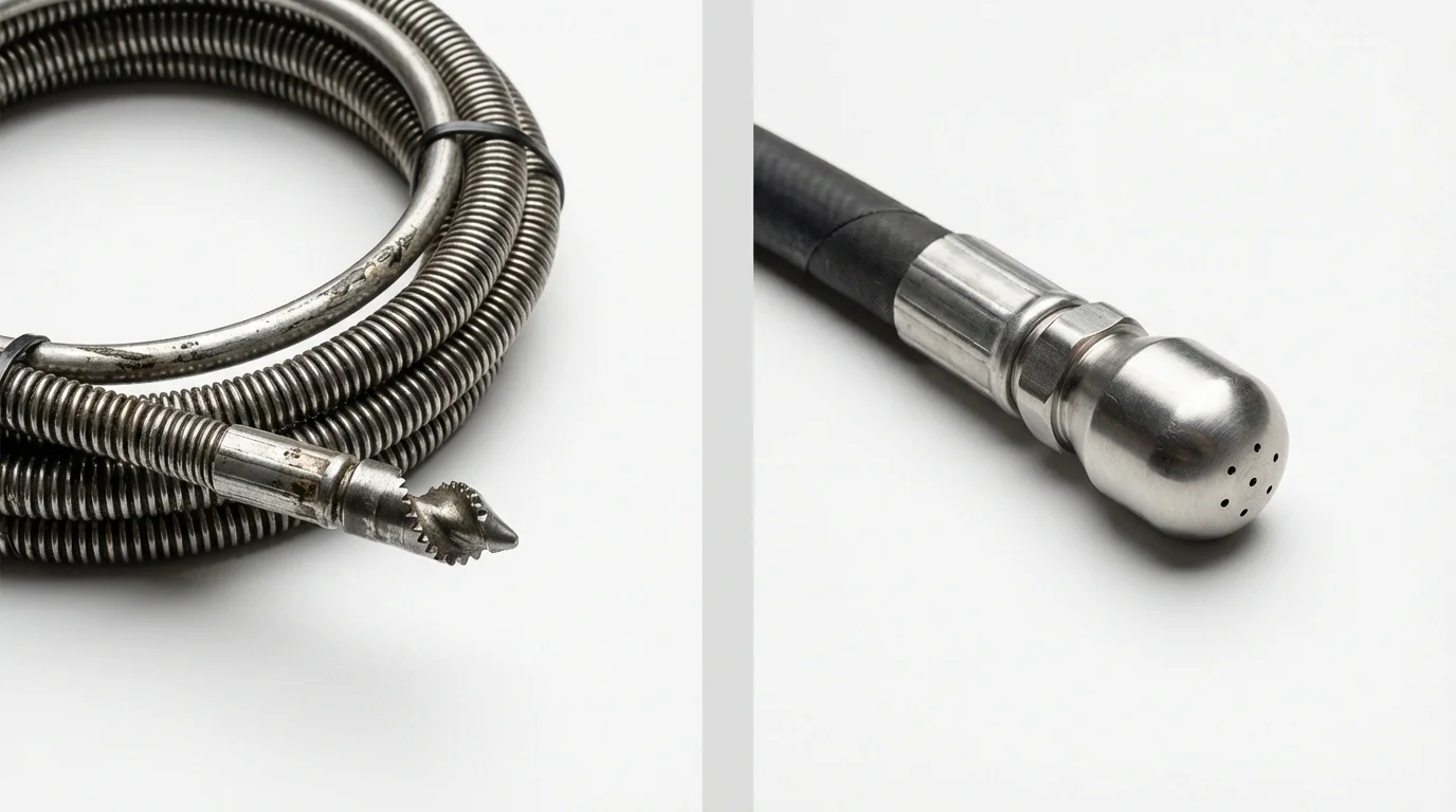 Drain snake cable and hydro jetting nozzle used for drain cleaning in Papillion, NE