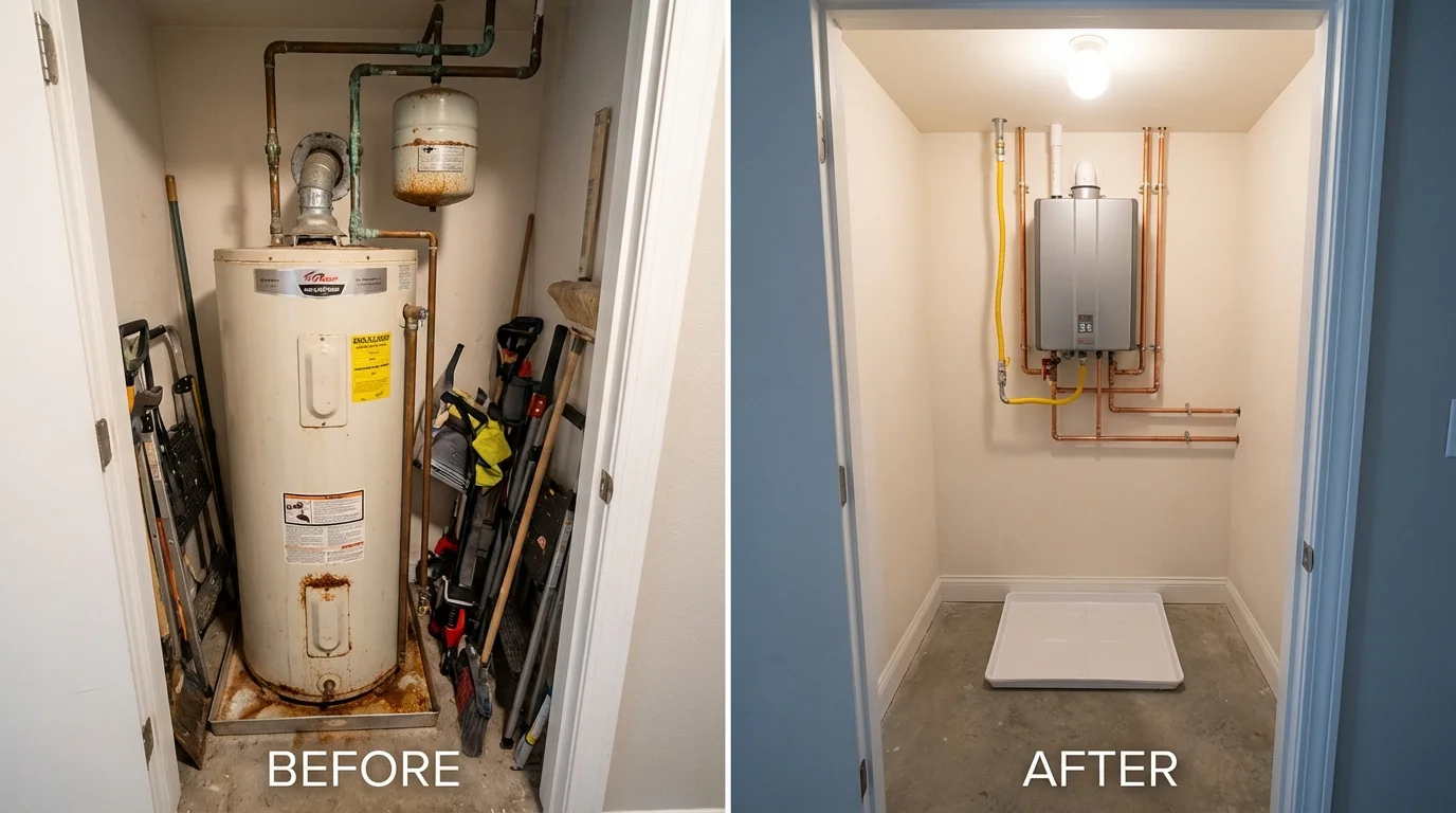 Tank water heater versus wall-mounted tankless unit comparison for Papillion, NE homeowners